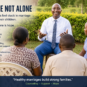 Male counsellor leading an outdoor group therapy session with married couples discussing relationship struggles and family challenges.