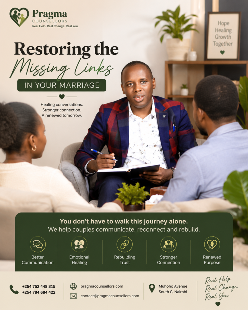 Professional Pinterest-style counselling image showing a Pragma Counsellors therapist guiding a couple during a marriage counselling session focused on healing, rebuilding trust, improving communication and restoring emotional connection.