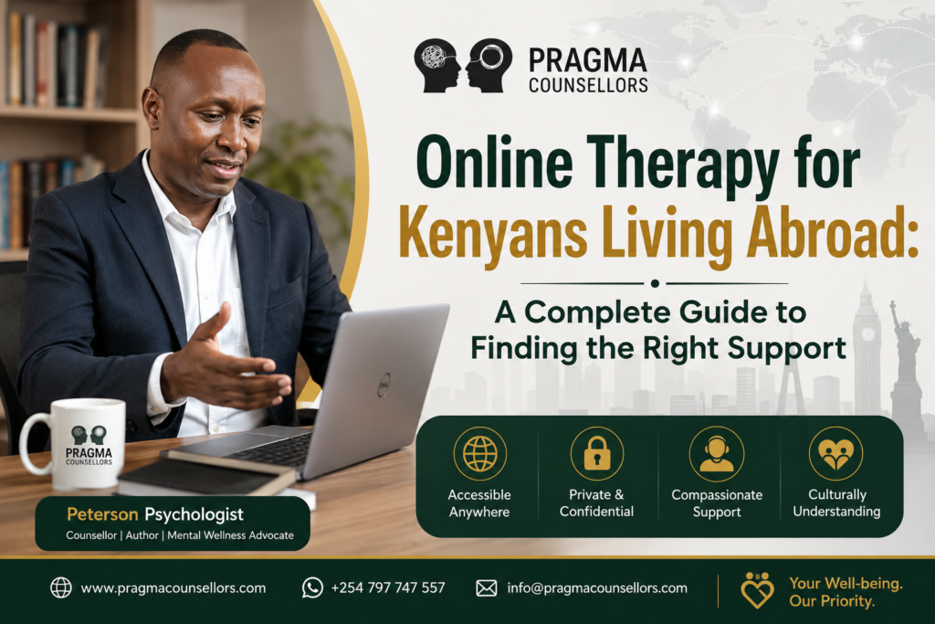 Peterson, a Pragma Counsellors therapist, providing online therapy for Kenyans living abroad.